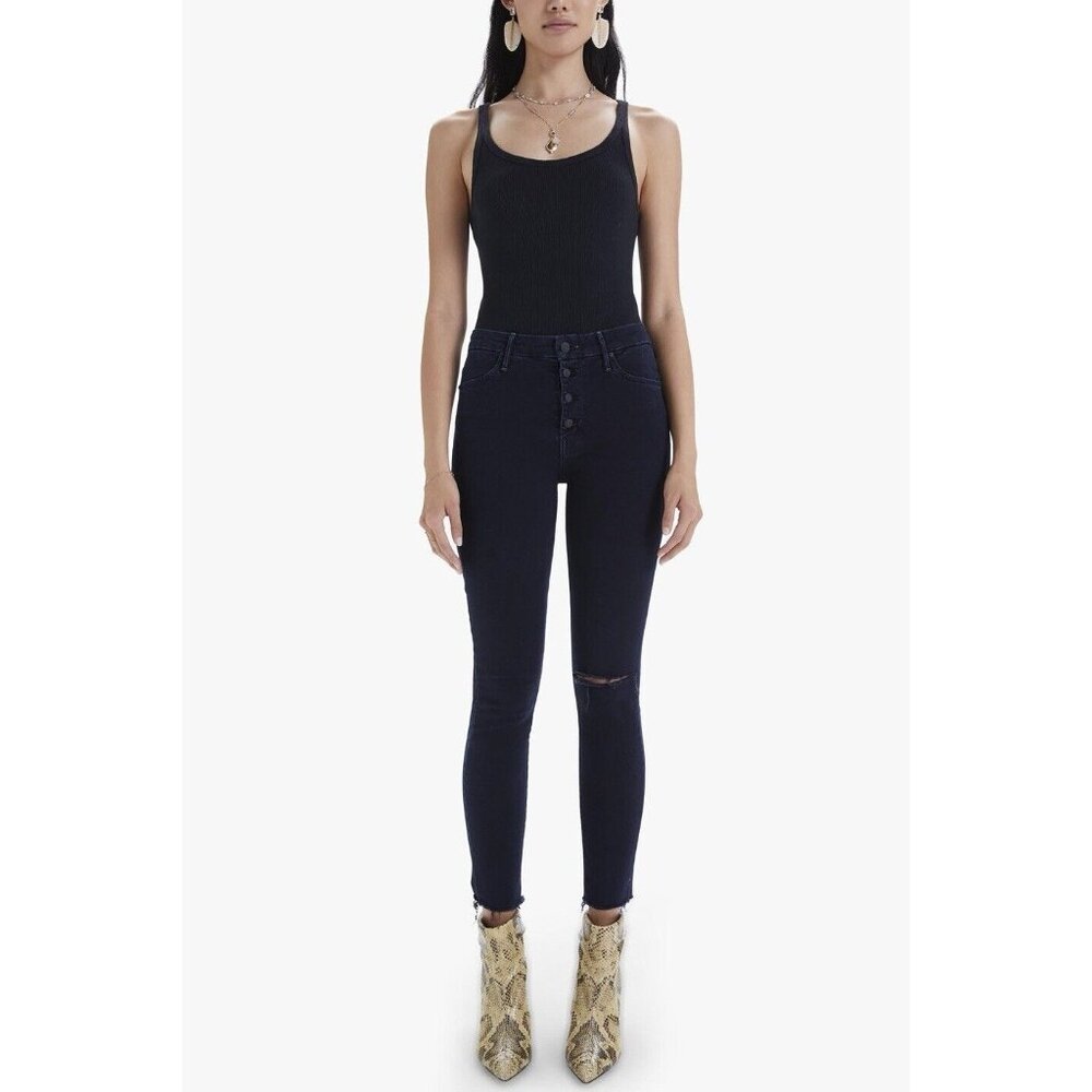 Mother Jeans Size 25 Pixie Ankle Fray Holding Hands Wash Revolve Midnight Blue